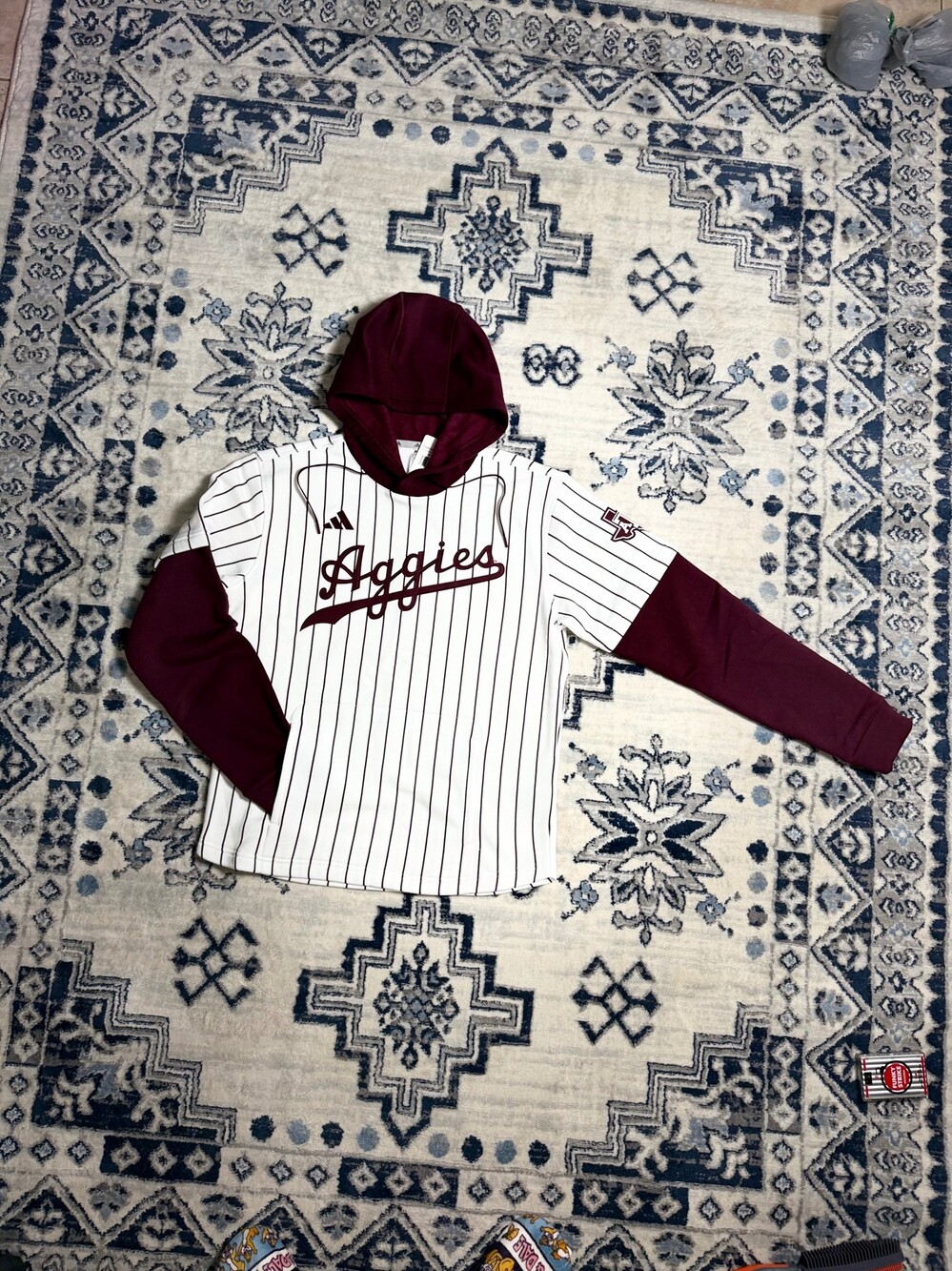 Adidas Texas A&M Aggies Baseball Hoodie Size Small Maroon White Pinstriped